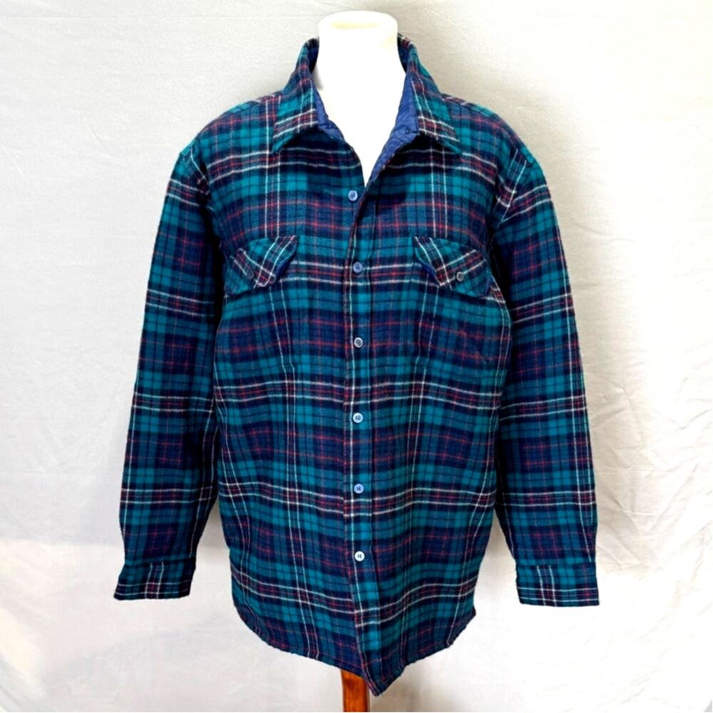 Greatland Sportswear size L Quilt Lined Wool Blend Flannel Shacket Jacket Teal